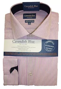 FREE POST 100% Cotton Lilac/White Bengal Stripe Shirt Navy Trim 14.5"-18" BNWT - Picture 1 of 1