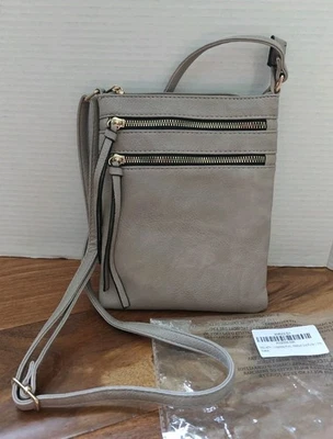 NEW DELUXITY Crossbody Purse Bag MultiPocket Double Zipper Adjustable Strap Grey - Image 1 of 4