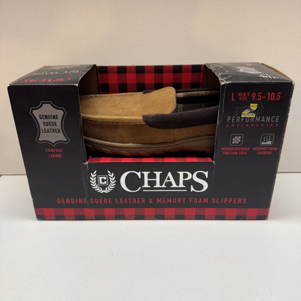 Zapatillas grandes para hombre nuevas en caja chaps de gamuza genuina de cuero con espuma viscoelástica 9,5-10,5 tostadas Foto 1 de 4