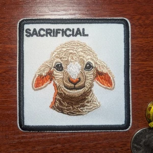 Sacrificial Lamb Patch Animals Memes Funny Embroidered Iron On 3x3" - Picture 1 of 3
