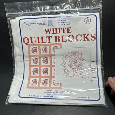 Jack Dempsey Stamped White Quilt Blocks 18"X18" 6 Pack Pattern #142 Mare & Colt - Image 1 of 4