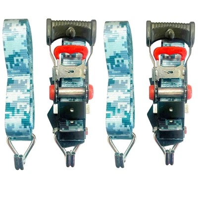 2 PK 1.5in x 15ft Ergo Ratchet Tie Down Straps with Double J-Hooks 3300lbs BS - Image 1 of 4