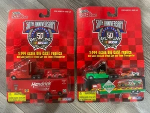 Vintage 1998 Racing Champions NASCAR 1:144 Diecast Stock Car & Cab + Trailer - Picture 1 of 4