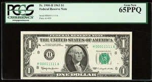(( LOW # 00011111 )) True Binary Fancy serial number $1 PCGS 65 PPQ / non star / - Picture 1 of 2