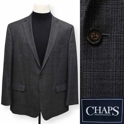 CHAPS mens gray PLAID two button sport coat suit jacket blazer 48 R - Image 1 of 4