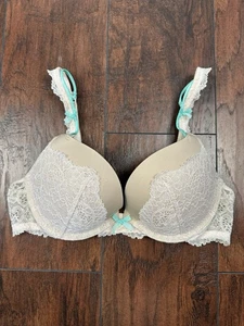 Sujetador push up Victoria's Secret Dream Angels beige crema verde azulado encaje talla 32C - Imagen 1 de 24