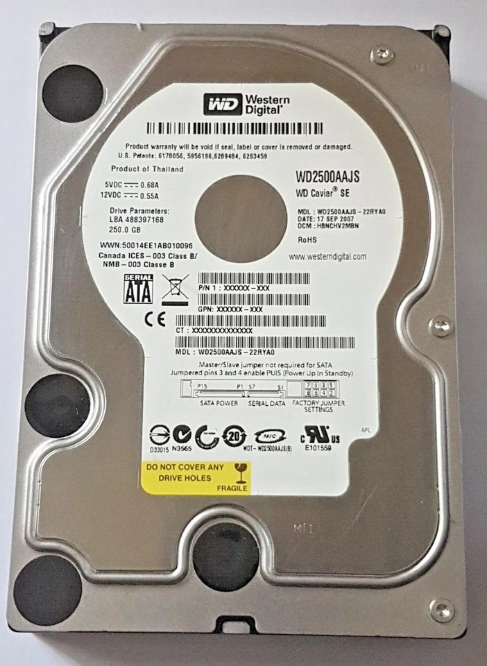 250 GB SATA Western Digital WD2500AAJS-22RYA0 7200rpm 8MB HDD 3,5 " Hard Disk - Image 1 of 1