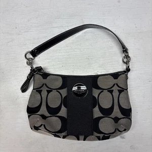 Coach | Vintage Beige CC Monogram Canvas Black Leather Small Purse Shoulder Bag - Picture 1 of 9