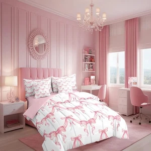 Cute Bowknot Bed Set Includes Comforter, Sheet Set, Pillowcases & Pillow Cove... - Picture 1 of 7