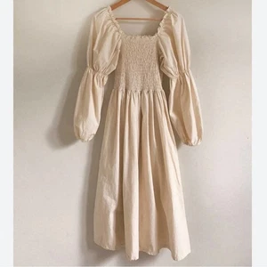 Monbebe Mom Daisy Beige Baumwolle Midikleid Damen XS Landhaus Kern Prärie Minimal - Bild 1 von 11