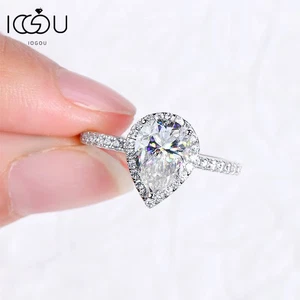 Anello di fidanzamento 2 ct taglio pera D moissanite aureola argento sterling 925 matrimonio - Foto 1 di 6