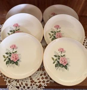 Taylor Smith Summer Rose Gold w/ Roses Set of 6 Salad Dessert Plates 7" - Picture 1 of 3