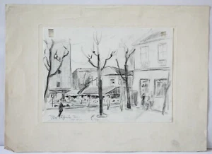 Zeichnung Kreide Pariser Straßenszene Bernhard Huys Worpswede Signiert 1967 - Picture 1 of 7