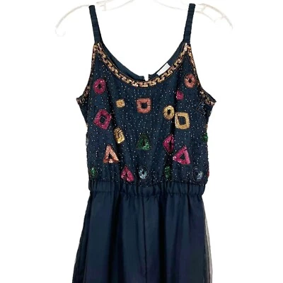 Mono De Colección Años 90 Seda Cuentas Gasa Estilo Works Lentejuelas Brillantes Sin Mangas Talla 6 Foto 1 de 4