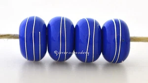 4 LIGHT COBALT with Fine Silver Wire * Handmade Lampwork Glass Beads - taneres - Picture 1 of 4
