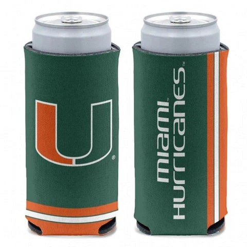 Miami Hurricanes 12oz Slim Can Cooler [NEW] NCAA Beer Seltzer Coozie Claw Holder Cover