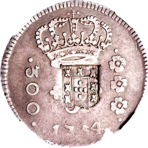 1809 Brazil 320 Reis Countermark on 1754 300 R, NGC C/S Strong VF, VF Test Cut  - Picture 1 of 4