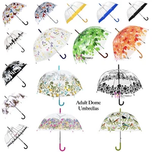 Ladies Umbrella Rain Strong Umbrella Walking Length Clear Dome Brolly Border - Picture 1 of 110