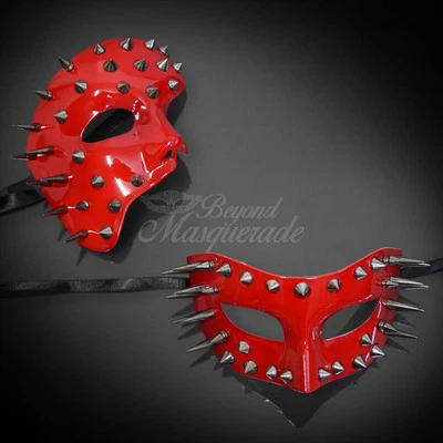 Red Spiked Steam Punk Venetian Mardi Gras Couple Lover Masquerade Mask  - Image 1 of 4