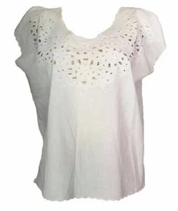 Pre Owned Cut Out White Hand Made Blouse XL - Picture 1 of 4