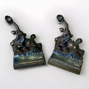 PAUL HERZEL Rare Pompeian Bronze Western Cowboy Horse Bookends (set of 2) - Picture 1 of 6