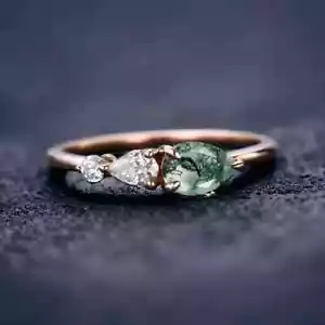Anillo de boda elegante anillo de hoja de ágata de musgo anillo de plata de ley 925 anillo de piedras preciosas - Imagen 1 de 7