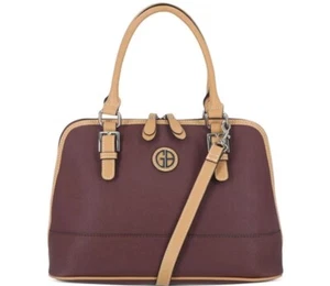 GIANI BERNINI saffiano faux-leather dome satchel crossbody bag -Wine /Beige - Picture 1 of 17