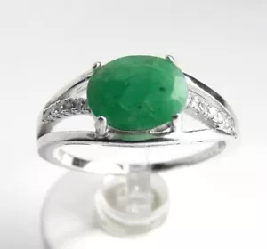 1.25 ctw Genuine EMERALD Oval Sterling SILVER Ring 8 - Picture 1 of 6