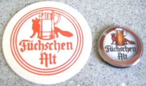 DÜSSELDORF-alter Button-kein Pin-FÜCHSCHEN ALT-ca : 5,5 cm dazu alter BIERDECKEL - Bild 1 von 8