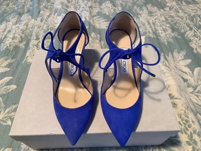 Jimmy Choo Vanessa Cobalt / Blue Size 35 1/2 Suede and leather Tie Bow Cut Out - Image 1 of 4