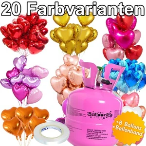 Ballongas + Herzballons + Ballonband - Helium Herzen Ballons Hochzeit Geburtstag - Bild 1 von 61