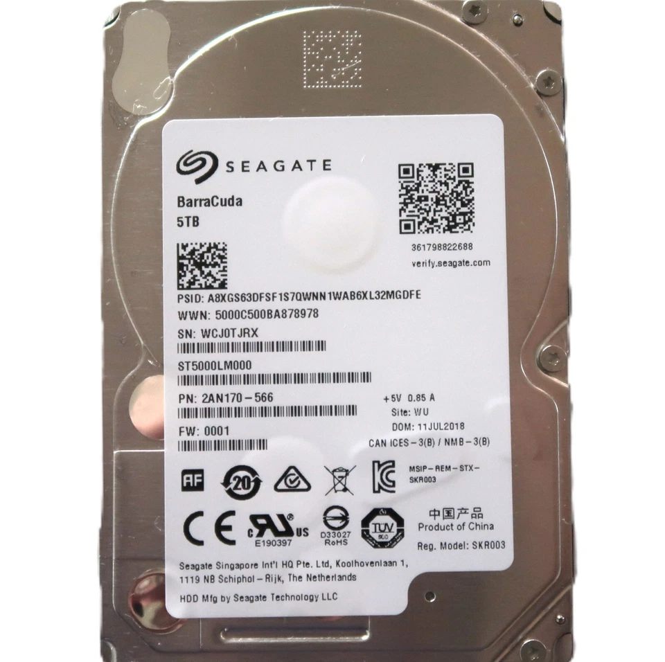 Seagate ST5000LM000 2AN170-566 0001 WU China (WCJ0) 2.5" 5TB Sata JUL/2018 - Image 1 of 1