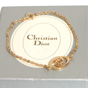 Authentic Dior Logo Bracelet Goldtone Metal Chain 19cm/7.48" Good in Box - Picture 1 of 23