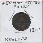 German State Baden 1 Kreuzer 1864 Ruler:Friedrich I,Crowned Shield With Suppoert