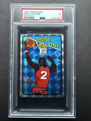 Pegatinas Prism Jewel 1985 Moses Malone radiocontrol novato de la corte PSA 3 ¡Se ve mucho mejor! Foto 1 de 2