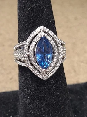 Blue Lab Created Spinel and White Cubic Zirconia Rhodium Over Silver Ring 4.50ct - Image 1 of 2