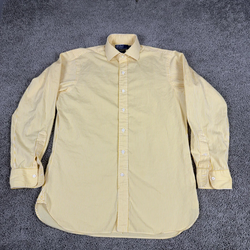 Camisa Polo Ralph Lauren Para Hombres 15-33 Rayas Amarillas Regent Calce Clásico Botón Delantero Foto 1 de 4