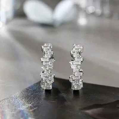 2Ct Baguette Cut Lab-Created Diamond Hoop Earrings Women's 14K White Gold Plated - Image 1 of 4