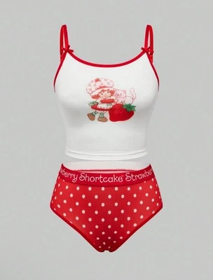 Calcinha ROMWE Morango Shortcake Cami Tank & Boyshorts y2k Cutesy Kawaii P-G - Imagem 1 de 4