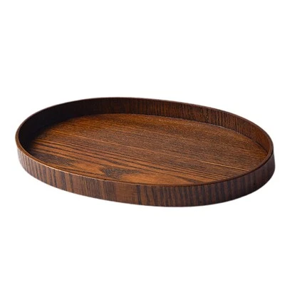 Wooden Serving Tray, Creative Oval Tray, Coffee Tea Platter Wood Breakfast - Image 1 of 4