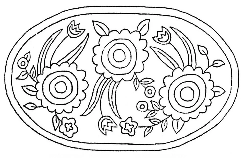 Rug Hooking Pattern Primative Sunflower Oval on Natural Linen - Image 1 of 1