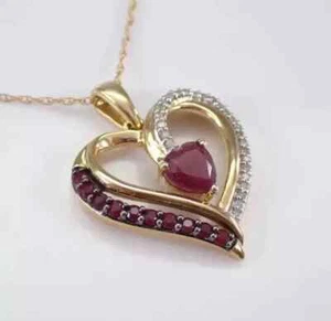 14k Yellow Gold Plated 2Ct Round Cut Lab-Created Red Ruby Women's Heart Pendant - Picture 1 of 7