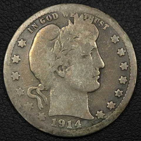 1914 S Barber Silver Quarter - Cleaned Cover