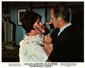 Corruption original lobby card Peter Cushing puts hand over Sue Lloyd's mouth