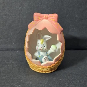 Vintage Ceramic Diorama 3-D Easter Egg Bunny Rabbit Basket Decor 3.5" Coral Pink - Picture 1 of 9