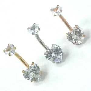 Belly Bar Heart Shape Surgical Steel Navel Yellow Gold Silver Rose Crystal 10mm - Picture 1 of 12