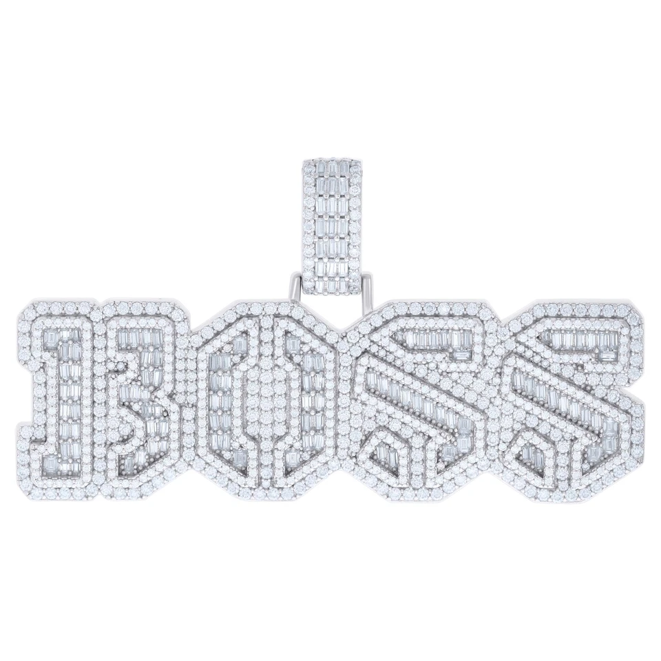 925 Argento Sterling Baguette Moissanite Uomo Boss Ciondolo a Strati 8.14 KT - Immagine 1 di 1