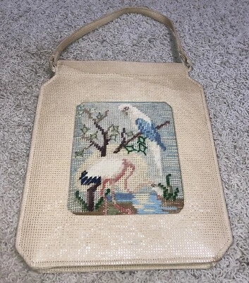 Cartera de Paja Brillante Plateada K&G Charlet New York De Colección con Punta de Aguja Flamenco Foto 1 de 4