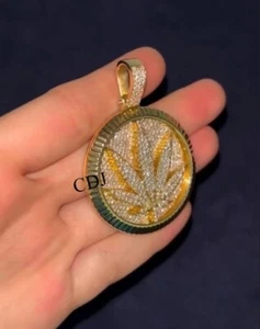 Colgante de planta de hoja de marihuana de diseño de moissanita natural para hombre de plata 925 real - Imagen 1 de 7
