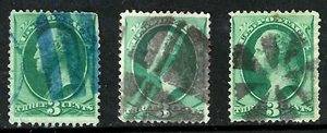 Collection Fancy Cancels BLUE GEO ETC 3 Cent Washington Banknote 1871-83 US 5B35 - Picture 1 of 4
